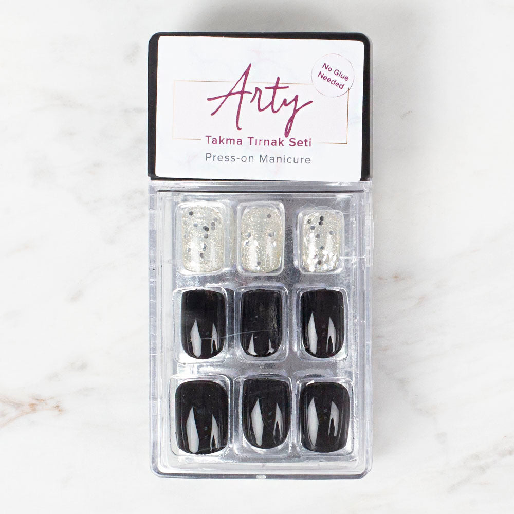 Arty Takma Tırnak Seti \ Şeffaf Pullu Gümüş